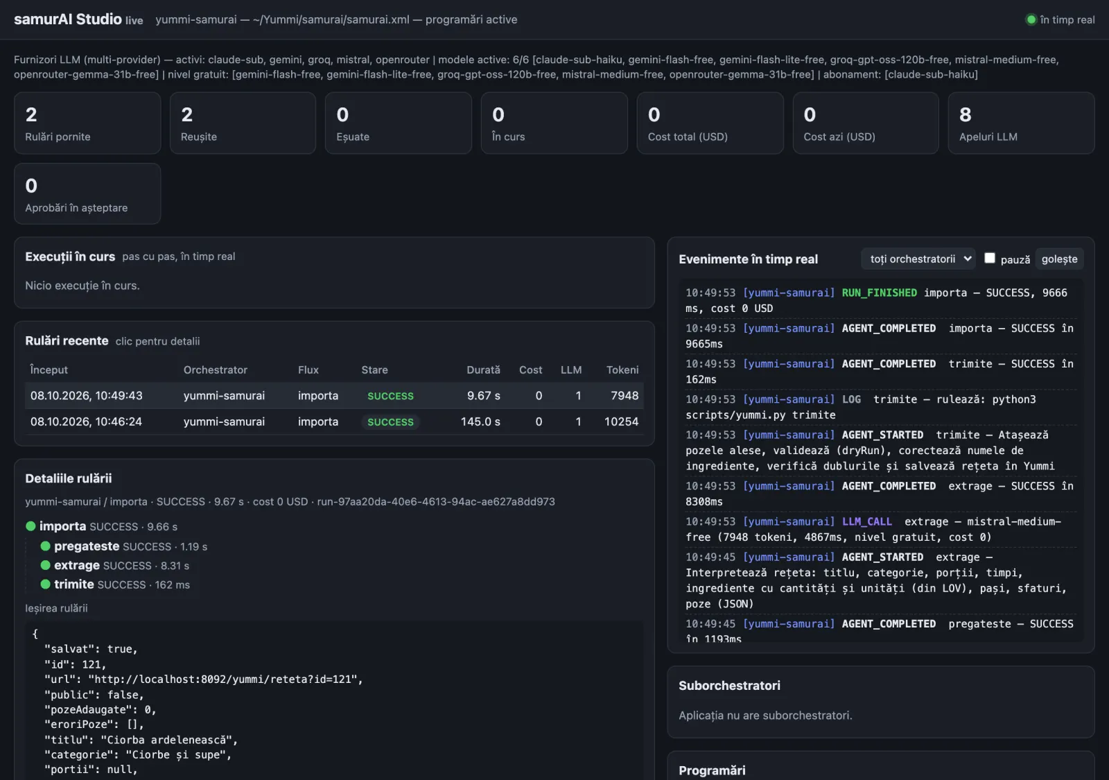 samurai-web run tree: recipe saved in Yummi, 9.7 s, cost $0